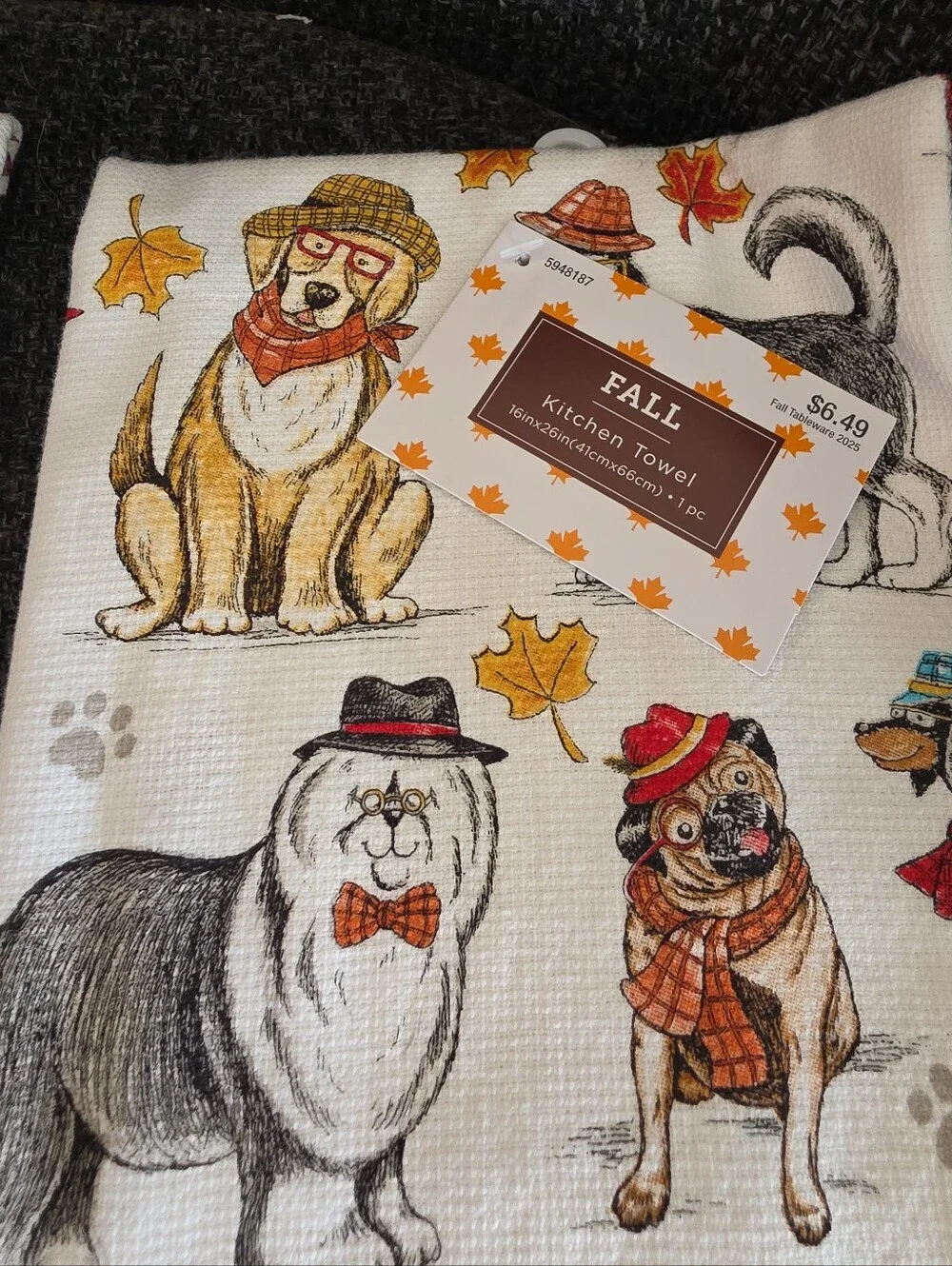 NWT Set Of 2 Dapper Dogs Fall Kitchen Towels 16